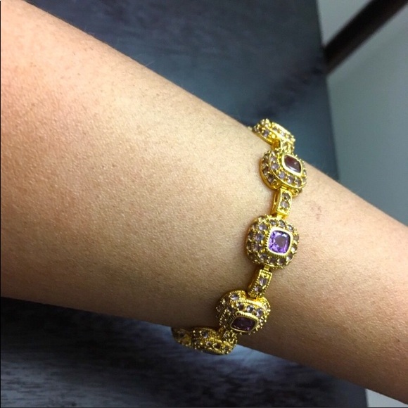 925 Silver Gold Plated Amethyst CZ Ring & Bracelet - Picture 12 of 14